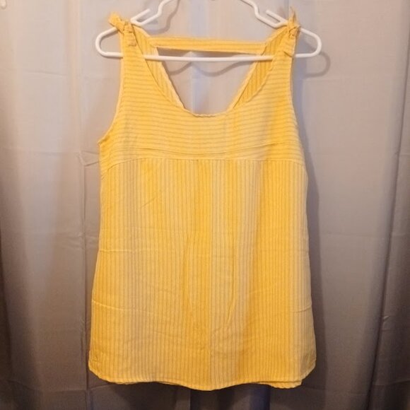 Nwt Scoop neck Tank top womens M Yellow White Strappy v-back Bow details Trapeze - Picture 4 of 7